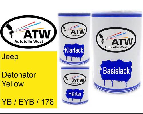 Jeep, Detonator Yellow, YB / EYB / 178: 500ml Lackdose + 500ml Klarlack + 250ml Härter - Set, von ATW Autoteile West.